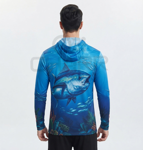เสื้อฮู้ดตกปลาแบบกำหนดเองสำหรับผู้ชาย เสื้อผ้าตกปลาผ้าฮู้ดกันรังสียูวี 50 ป้องกันแสงแดด แขนยาว พร้อมปกคอ - Product Image 4