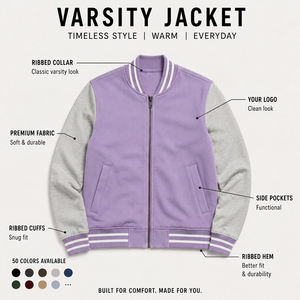 Veste universitaire pour homme à motif écossais violet, fermeture éclair, en polaire, col montant, coupe droite, pour le printemps, séchage rapide, respirante - Product Image 5