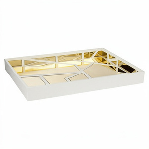 Classic Design <b>Gold</b> Rectangular <b>Tray</b> with Glossy Golden Finished Used for <b>Serving</b> Drinks and Dishes Table Top Home Decor - Product Image 1
