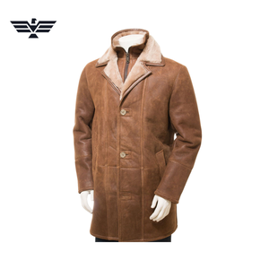 Veste longue en cuir véritable pour homme, doublure en fausse fourrure, col montant, respirante, fermeture éclair, coupe-vent, style moto urbain pour l'hiver - Product Image 4
