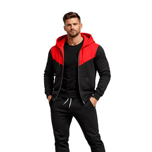 Conjunto Deportivo Personalizado para Hombre, Sudadera con Capucha en Contraste Rojo y Negro, Pantalones Jogger, Ropa Deportiva, Traje de Entrenamiento, Conjunto para Correr - Product Image 1