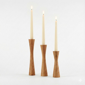 <b>Set</b> Of Three Tall Size Tapered Wood Candlestick Holder <b>Set</b> for Home Decoration Lighting <b>Candle</b> Taper On Sale - Product Image 5