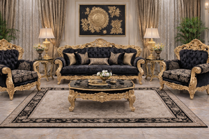 Conjunto de sofás para sala de estar, tapizado en oro blanco y PU, duraderos, tallados en madera, elegante, blanco y dorado, 8 plazas - Product Image 4