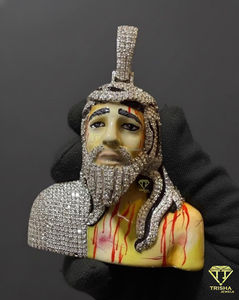 Pendentif Visage de Jésus entièrement serti de diamants, Collier Buste de Jésus, Bijou religieux Hip Hop tendance, Pendentif Hip Hop - Product Image 2