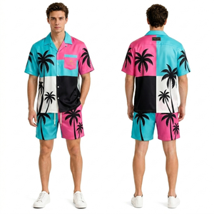 Conjunto de Pantalones Cortos Hawaianos para Hombre, Estampado Náutico Azul Cielo, Poliéster de Alta Calidad, Secado Rápido, para Vacaciones y Resorts - Product Image 2