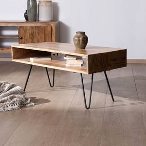 Mesa de centro minimalista Vandana Golden Texture con tablero de acacia y nicho central - Product Image 1