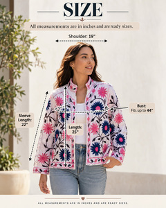 Chaqueta de Invierno Blanca Bordada a Mano |   Abrigo Estilo Suzani Floral, Ropa de Diseño Boho - Product Image 6