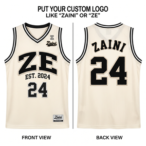 Maillot de basketball pour homme en maille polyester respirante 180 GSM, crème et noir, personnalisable avec broderie par sublimation et twill. - Product Image 1
