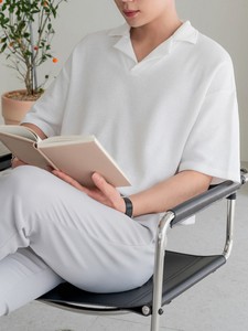 เสื้อโปโลผู้ชายผ้าฝ้ายเนื้อวาฟเฟิลทรงหลวมไหล่ตก - Product Image 3