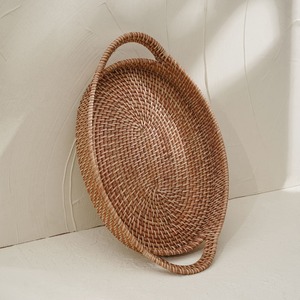 Rattan serving trays with handles stylish wooden tray set kitchen <b>tabletop</b> decor <b>storage</b> supplies - Product Image 2