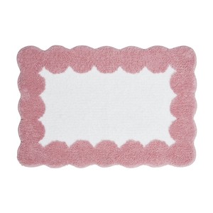 Pink Scalloped Edge <b>Bath</b> Mat Cotton Tufted Non-Slip Rectangle Classic Style Home Use Pattern Woven Latex Backed <b>Pet</b> Friendly - Product Image 4