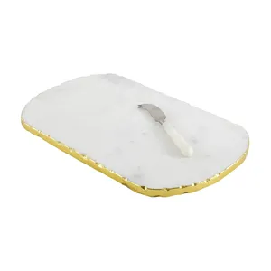 Premium White Marble <b>Cheese</b> Serving Tray with Gold Edge Luxury Appetizer Platter Best Selling Tabletop Decor Tray - Product Image 5
