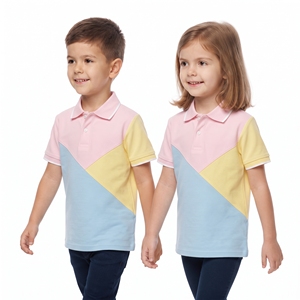 Camiseta Polo Tricolor para Niños al por Mayor, Tops Unisex de Ocio, Manga Corta, Diseño Diagonal, Cuello Camisero, Ropa Casual para Niños - Product Image 4