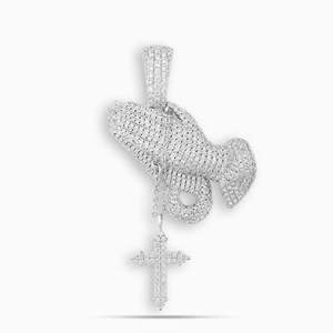 Collar con Colgante de Manos en Oración de Plata 925 con Moissanita para Hombre, con Cruz, Cadena de Caja Chapada en Rodio, Joyería Religiosa - Product Image 2