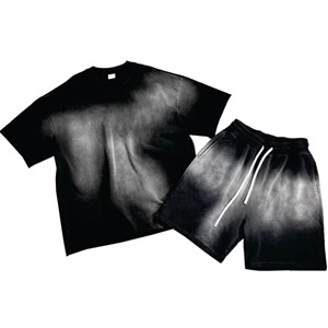 Ensemble court personnalisé pour homme avec impression sérigraphique, coupe oversize vintage, style boxy, en coton délavé soleil, idéal pour l'été - Product Image 5