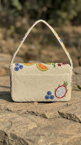 Cream Yellow Orange Red and Blue Tropical Fruit Beaded Handbag Exotic Dragon Fruit Papaya Shoulder Bag Party BY MULTI CRAFT - Product Image 2