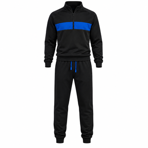 Conjunto Deportivo Personalizado en Bloques de Color Negro y Azul para Hombre, Sudadera de Poliéster y Algodón, Pantalones Deportivos, Ropa Deportiva, Traje de Entrenamiento - Product Image 1