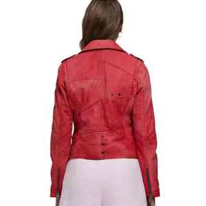 Chaqueta de cuero acolchada con estampado y tejido, estilo motero, con hombros acolchados y relleno de algodón de grano suave para mujer - Pedidos de importación profesionales - Product Image 2