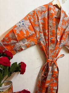 Peignoir Kimono de Luxe Unisexe en Coton Floral avec Col en V et Cordon de Serrage, Respirant, Léger et Imprimé pour Femme, Idéal Spa - Product Image 4