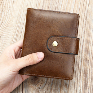 <b>Brown</b> Genuine Leather Trifold <b>Wallet</b> RFID Blocking Card Holder Coin Pocket Zipper Closure Vintage Short Purse - Product Image 4