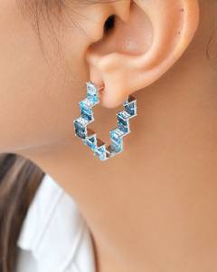 <b>Gold</b> Plated Moissanite <b>Emerald</b> Cut Geometric Colorful Dangle Hoop Drop <b>Earrings</b> for Women Party Gift Jewelry - Product Image 5