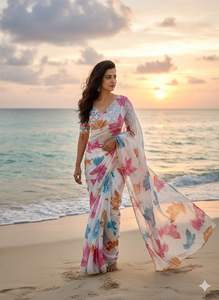 Colección de Sarees de Seda Estilo Celebridad con Trabajo Artesanal en Organza para Mujer, de Secado Rápido - Product Image 3