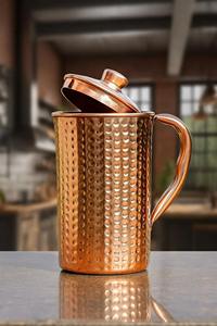 Pichet à eau en cuivre pur martelé de qualité supérieure, idéal pour le stockage d'eau ayurvédique et l'hydratation quotidienne, fabriqué en Inde - Product Image 2