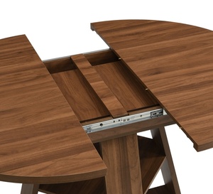 Table basse ronde extensible en bois massif avec étagère de rangement, meuble moderne pour salon - Product Image 5