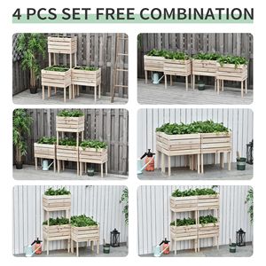 Kit de 4 jardinières surélevées en bois pour l'extérieur, pour plantes, fleurs, légumes et fruits, taille du carton en cm - Product Image 4