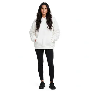Sudadera con Capucha Blanca Extra Grande Personalizada para Mujer, Sudadera de Felpa con Bolsillo Tipo Canguro, Manga Larga, Fabricante de Ropa de Marca Privada - Product Image 1