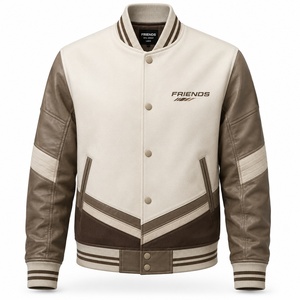 Veste universitaire pour homme, couleur marron crème, col rabattu, style décontracté d'automne, veste universitaire - Product Image 1