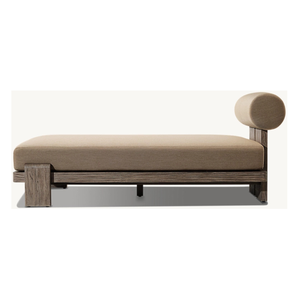 Modern Style Teak Wood Sun Lounger <b>Bench</b> <b>Cushion</b> Cylindrical Backrest Durable Minimalist Outdoor Daybed Lounge Furniture - Product Image 6