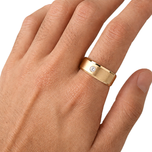 <b>Round</b> Lab Diamond Unisex Bezel Set Diamond Ring 14K Solid Gold <b>Brushed</b> Band Minimalist Single Diamond Anniversary Gift Ring - Product Image 5