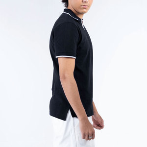 Chemise noire à manches courtes pour homme, coupe classique, décontractée, en coton piqué tricoté, respirante, à rayures, boutonnée, séchage rapide - Product Image 3