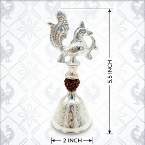 Campana Decorativa de Aluminio con Grabado, Acabado Plateado, Adorno con Piedra Roja, para Navidad, Diwali y Festividades Tradicionales, 2 Pulgadas de Diámetro - Product Image 2