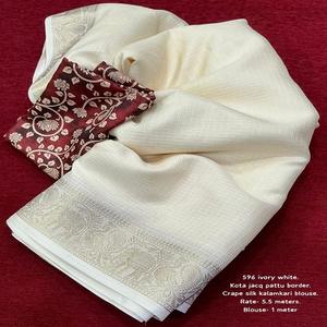 Sari en lin premium brodé à la main Chikan, séchage rapide, Kota Doriya, avec chemisier personnalisé, style traditionnel, pour occasions de fête, indien - Product Image 1