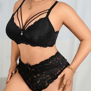 Women's 2 Piece Black Lace <b>Lingerie</b> Set Strappy Bra and Panty with Bow Sexy Underwear - Product Image 2