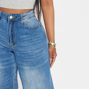 Pantalon large extensible à prix réduit 2026 pour femme, jean en denim, vêtements pour femme, jean en denim délavé taille basse personnalisé pour femme - Product Image 4