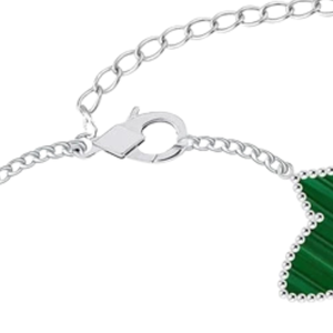   Bracelet en malachite 5 feuilles de lierre plaqué argent, bijou en pierre verte, élégant design à cinq feuilles de lierre, bracelet de mode pour femme - Product Image 4