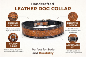ปลอกคอสุนัขหนังแท้ลายดอกไม้แกะสลักด้วยมือสุดหรู บุหนังวัวนุ่ม ดีไซน์เรียบง่าย คลาสสิก ปรับได้ ระบายอากาศดี สำหรับสุนัขพันธุ์ใหญ่ - Product Image 4