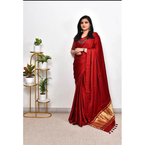 Sari de Seda Rojo para Mujer, Vestido Tradicional Indio, Elegante Traje para Fiesta o Boda - Product Image 1