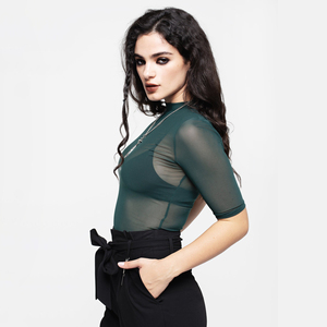 Top Corto de Malla Transparente para Mujer, de Alta Calidad, Ajustado, Transpirable, Informal, de Manga Corta, Ligero, para Verano - Product Image 5