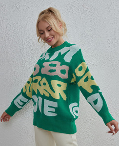 Pull-over unisexe surdimensionné vert en tricot écologique respirant, imprimé personnalisé, col rond, manches classiques, pour l'hiver - Product Image 3