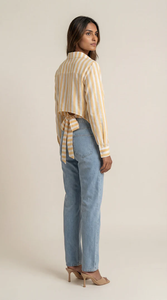 Fashion Striped Cotton Slub Shirt Women <b>Tie</b> <b>Back</b> Design Casual Summer Top Lightweight Breathable Daily Wear Wholesale Supply - Product Image 5