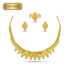 Women's Classic Vintage Gold Plated Box <b>Chain</b> Choker Necklace Set with Earrings for Wedding Everyday Wearing - Product Image 2