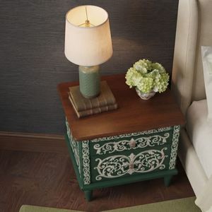 Vintage Traditional Solid Wood Farmhouse European Carved Nightstand <b>Bedside</b> <b>Table</b> for Bedroom Living Room - Product Image 3