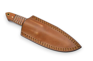 มีดสกินเนอร์ใบตายเหล็กดามัสกัสทองแดง ด้ามไม้ พร้อมปลอกหนังแนวตั้ง มีด EDC แบบฟูลแทงค์ สำหรับล่าสัตว์และตั้งแคมป์ - Product Image 6