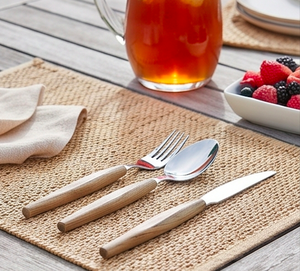 Wood Handle Flatware Set With <b>Mirror</b> Polish Head Stainless Steel Minimalist Design Dishwasher Safe Cutlery For <b>Camping</b> Use - Product Image 1