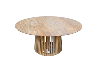 Woodgrad Living Designer Kura Dining <b>Table</b> Modern Durable Teak Wood Construction Artistic Slatted Detail for Upscale Spaces - Product Image 6