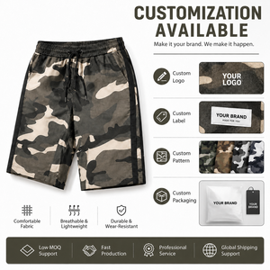 Shorts Bermuda Camouflage Homme Taille Mi-Haute Cordon Élastique Rayures Latérales Décontracté Respirant Écologique 220g 100% Coton - Product Image 4